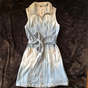 Belted Zip-Front Denim Dress Indigo